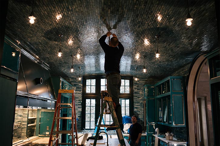 An American House ceiling under construction